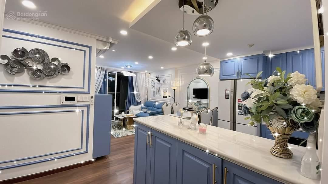 Modern Blue Kitchen Apartment with Stylish Bedroom