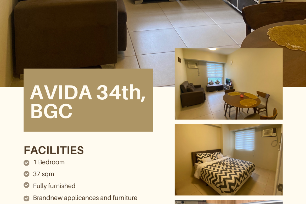 Avida 34th Tower, BGC-дағы жиһазбен жабдықталған 1 бөлмелі пәтер