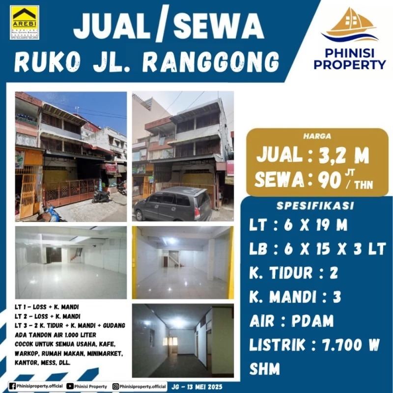 3-Story Commercial Shop House (Ruko) on Ranggong Street