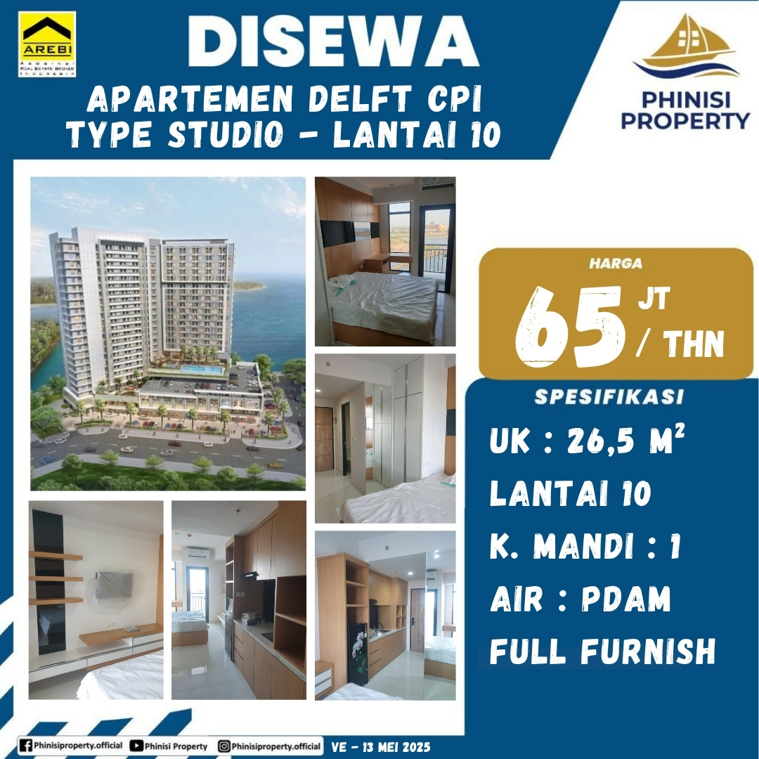 Studio Apartment at Delft CPI - 10th Floor, Fully Furnished