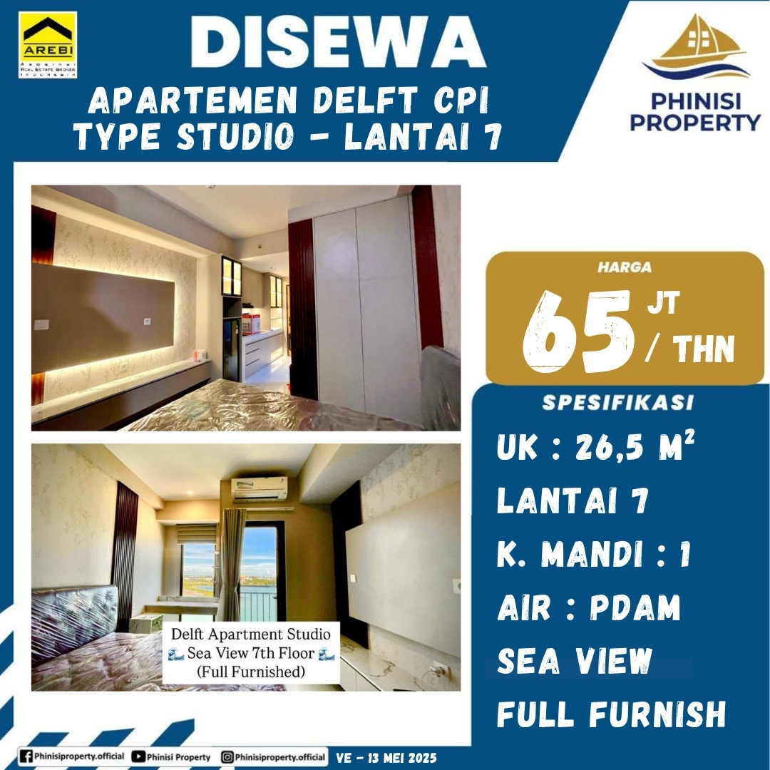Delft Apartment Studio - 7th Floor Sea View Full Furnished