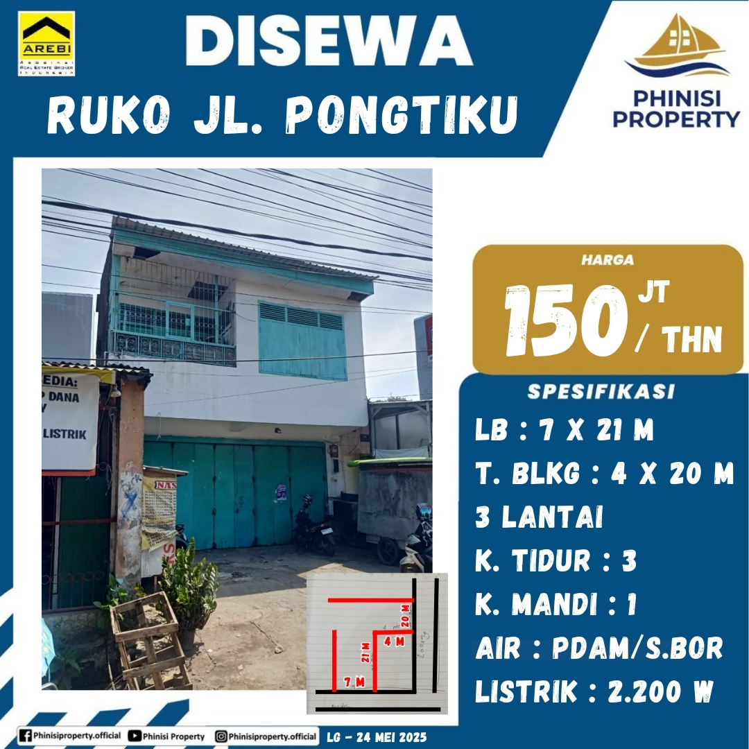 3-Story Shop House (Ruko) on Jl. Pongtiku