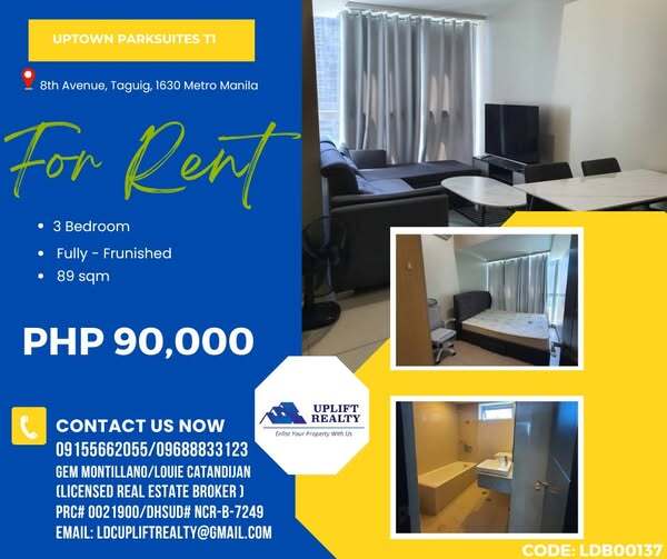 3-Bedroom Fully Furnished Unit at Uptown Parksuites, Taguig
