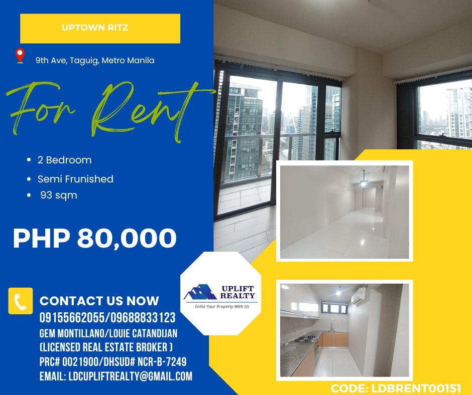 Semi-furnished 2-bedroom at Uptown Ritz - Luxurious City Living