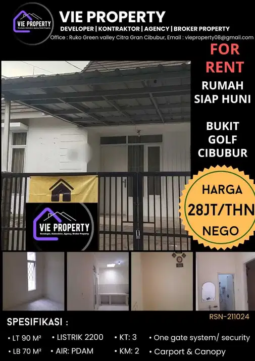 Готовый дом в аренду в Bukit Golf Cibubur