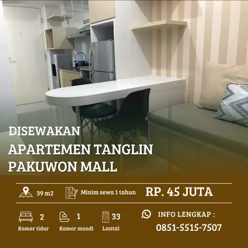 TANGLIN 2BR Apartemen Full Furnish Connect Pakuwon Mall