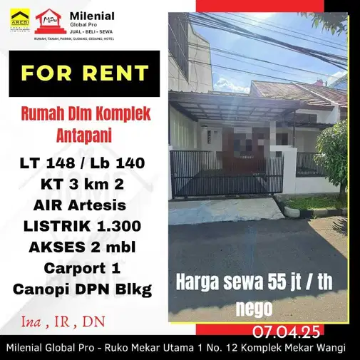 Rumah Dim Komplek Antapani - Spacious Rental Property