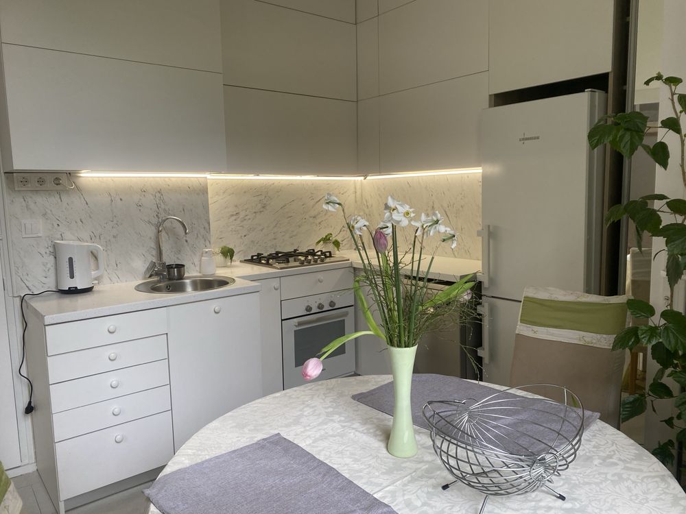 Two-room apartment with designer renovation, gas heating, and fireplace