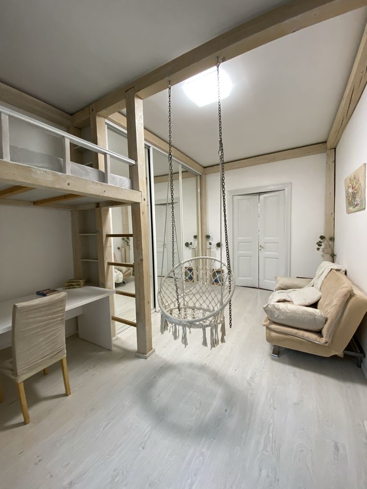 Two-room apartment with designer renovation, gas heating, and fireplace