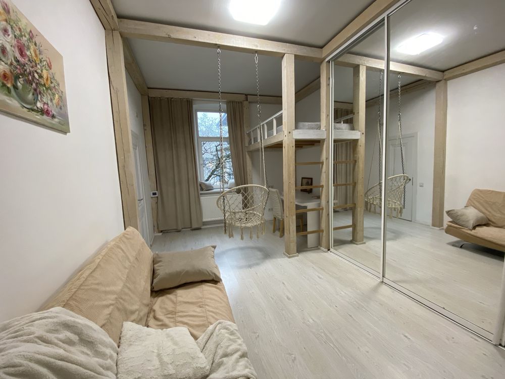 Two-room apartment with designer renovation, gas heating, and fireplace